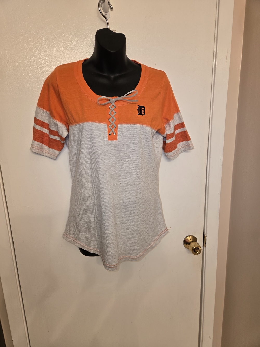 Women's Orange and Light Gray Lace-Up Athleisure Top